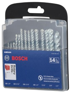 lot 464 image: Lot of 2 Bosch (14-Piece) BM5000 Fast Spiral Carbide-Tipped Masonry Rotary Drill Bit Set for Drilling in Brick and Block