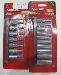 lot 469 image: Lot of 2 Husky SAE Socket Sets - 38 Hex Bit and 14 Deep Socket Set