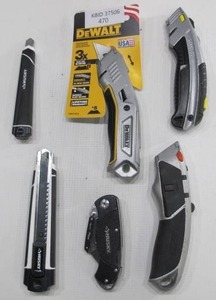 lot 470 image: Lot of 6 Utility Knives - DeWalt, Stanley, Husky