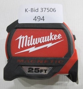 lot 494 image: Milwaukee 25 Foot Magnetic Heavy-Duty Tape Measure