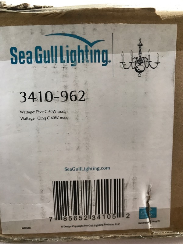 lot 31 image: Sea Gull Lighting Hanging Chandelier, Model# 3410-962
