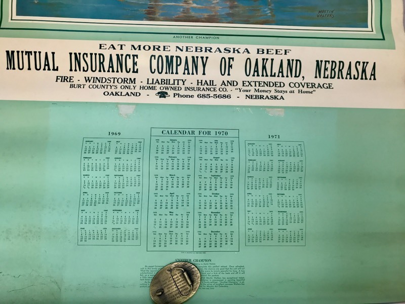 lot 81 image: Vintage - Oakland, Nebraska 1969-1971 Calendar Print