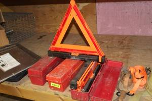 lot 1125 image: Lot of (3) Warning Triangle Kits  with First Aid Kit