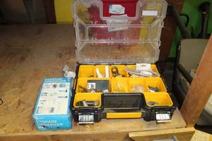 lot 1118 image: Plastic Parts Organizer Suitcase  with Storage Organizer Peg Hook Kit (in box), Misc Hardware