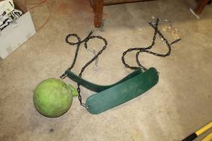 lot 1116 image: Lot of (3) Playground Equipment  with Swing Seat with Chain (x2), Jolly Ball Rubber Ball with Handle (x1)