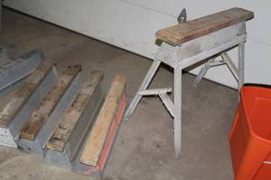 lot 1106 image: Lot of (5) Metal Folding Sawhorse with Wood Top