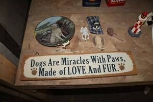 lot 1670 image: Lot of (Approximately 6) Dog Dcor  with Dogs Are Miracles With Paws Sign, Trusted Companions by Nigel Hemming #1461916 Collectors Plate, Dog Figurines