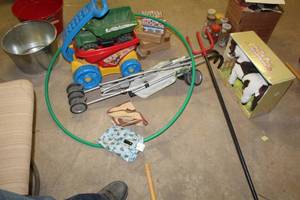 lot 1684 image: Lot of Children Toys, Strollers, Chairs, Horse Figure, Dump Truck