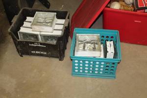 lot 1686 image: Lot of (13) Squared Glass Windows (in 2 plastic crates)