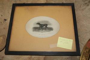 lot 1713 image: Vintage 1838 The Pointer by Walter Spiers  English Engraving in Wood Frame with Matte 10Wx 8-12H