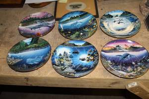 lot 1721 image: Lot of (6) Danbury Mint Underwater Paradise by Robert Lyn Nelson Collectors Decorative Plates 8D  with California Spirits, Chez Paul, Serenity of Waipio, A Discovery Off Anahola, New Moon Over Windward Oahu, Sunlit Glow