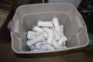 lot 1748 image: PVC Pipe Fittings and Elbows (in plastic tub)