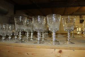 lot 1731 image: Lot of (10) Fancy Stem Wine Glasses  6-14H