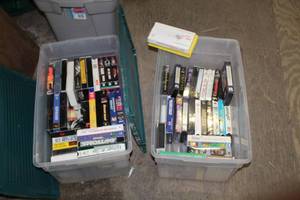 lot 1750 image: Lot of (Over 50) VHS Tapes (in 2 plastic bins)