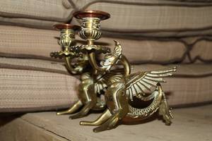 lot 1784 image: Lot of (2) Brass Dragon Candleholders 7Lx4Wx6H
