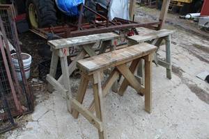 lot 1779 image: Lot of (3) Wood Sawhorses 41Lx33H