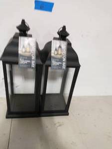 2 HAMPTON BAY 22 in. Traditional Black Steel Outdoor Patio Lantern