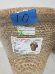 2 21.75 in. White Washed Beige Composite Round Nesting Faux Woven Pot