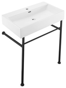 SWISS MADISON Claire 30 in. Console Sink White Basin Black Legs