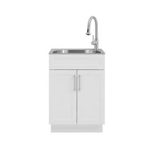 GLACIER BAY All-in-One 24.125 in. x 21.375 in. x 35 in. Stainless Steel Laundry Sink with Faucet and Storage Cabinet