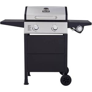 DYNA-GLOW 2-Burner Open Cart LP Gas Grill in Stainless Steel and Black with Side Burner