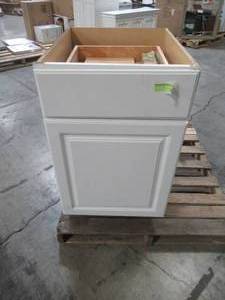 lot 326 image: Hampton Bay Hampton Assembled 21x34.5x24 in. Base Kitchen Cabinet with Ball-Bearing Drawer Glides in Satin White KB21-SW