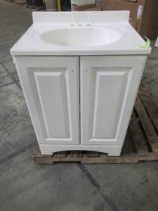 lot 328 image: Glacier Bay 24-12 in. W Vanity in White with Vanity Top in White and White Basin GB24P2COM-WH