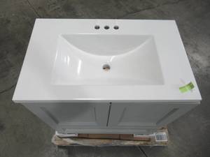 lot 340 image: Glacier Bay Delridge 30 in. W x 19 in. D Bath Vanity in Pearl Gray with Cultured Marble Vanity Top in White with White Sink DR30P2-PG