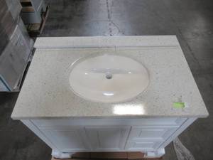 lot 202 image: Home Decorators Collection Brinkhill 36 in. W x 21.65 in. D x 34.25 in. H Vanity with Top & Backsplash BH36-WH