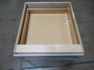 lot 208 image: Hampton Bay Designer Series Melvern Assembled 21x34.5x23.75 in. Drawer Base Kitchen Cabinet in Heron Gray B3D21-MLGR