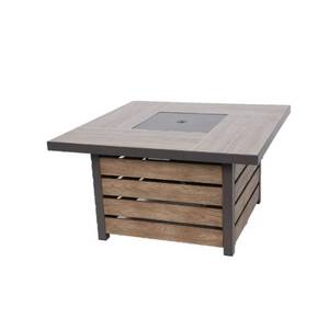 lot 120 image: Hampton Bay Summerfield 44 in. x 24.5 in. Square Steel Propane Fire Pit with Wood-Look Tile Top, 2102FP.
