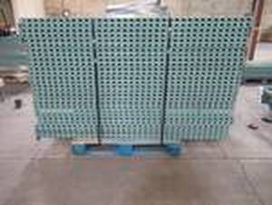 lot 412 image: Pallet of 14 Cut Racking Uprights (Green), Approximate Dimensions 72 x 42 x 3in.