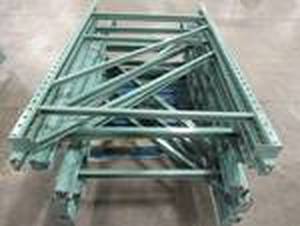 lot 417 image: Pallet of 10 Cut Racking Uprights (Green), Approximate Dimensions 72 x 42 x 3in.