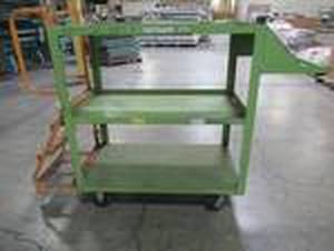 lot 424 image: Mid-States Rolling Picking Ladder Cart. Dimensions of cart 42 x 24 x 46 Tall, Model 0221131.