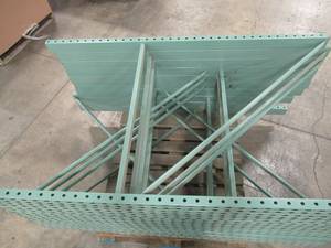 lot 421 image: Pallet of 10 Cut Racking Uprights (Green), Approximate Dimensions 70 x 42 x 3in.