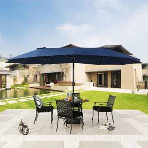 lot 133 image: Patio Festival 9 x 15 ft. Steel Market Twin Patio Umbrella in Blue, PF18259.