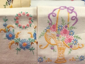 lot 68 image: 8 Embroidered Tea Towels