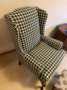 lot 102 image: Upholstered Arm Chair w Small Stool