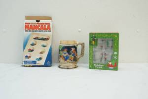 lot 140 image: Collector mug, mancala game, shot glasses