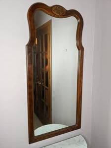 lot 12 image: Tall Wood Framed Wall Mirror
