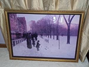 lot 21 image: Framed Childe Hassam Print At Dusk (Boston Common at Twilight)