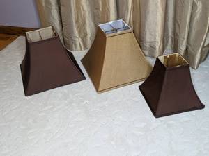 lot 25 image: Three Silk Square Cut Lamp Shades