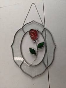 lot 90 image: Red Rose Stained Glass Window Hanging