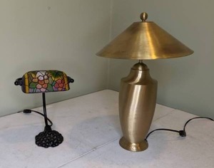 lot 183 image: Two Table Lamps Metallic & Grape Leaf Motif