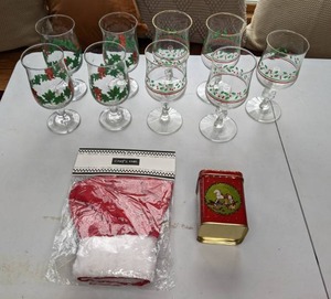 lot 76 image: Christmas Drinkware, Santa Style Chef Hat, Cookie Tin