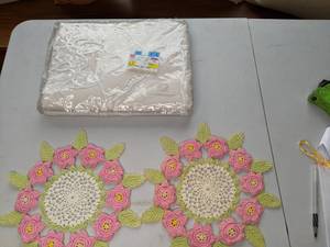 lot 89 image: Pair of Vintage Doilies & Handmade Twin Sheet Set - NEW