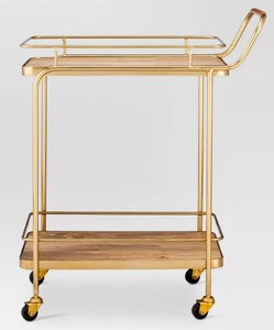 lot 203 image: Metal, Wood, and Leather Bar Cart - Gold - Threshold