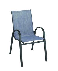 lot 9 image: 1 Mix and Match Stackable Brown Steel Sling Outdoor Patio Dining Chair in Denim
