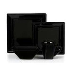 lot 42 image: 16-Piece Casual Black Ceramic Stone Dinnerware Set (Service for 4)
