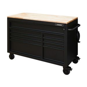 lot 69 image: Heavy-Duty 52 in. W 9-Drawer, Deep Tool Chest Mobile Workbench in Matte Black with Adjustable-Height Hardwood Top